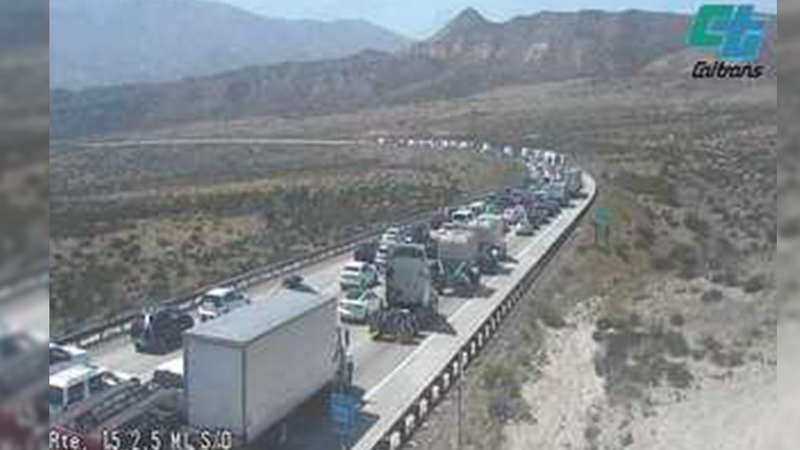 All southbound lanes of Interstate 15 were closed around 2:30 p.m. on April 15, 2022 following a fatal crash near Oak Hill Road in San Bernardino County. 