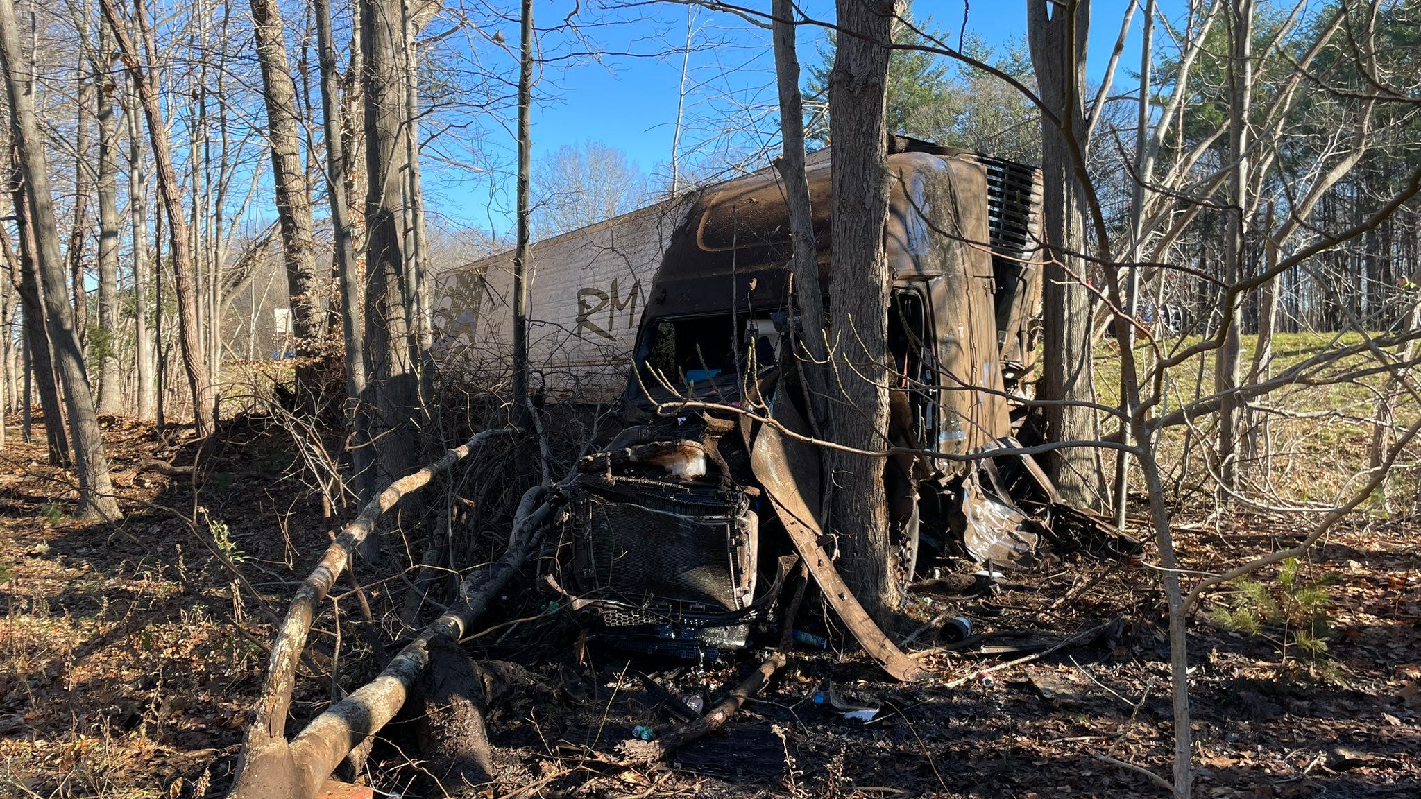 Semi driver dies after veering off roadway, crashing into trees in Southwest Michigan