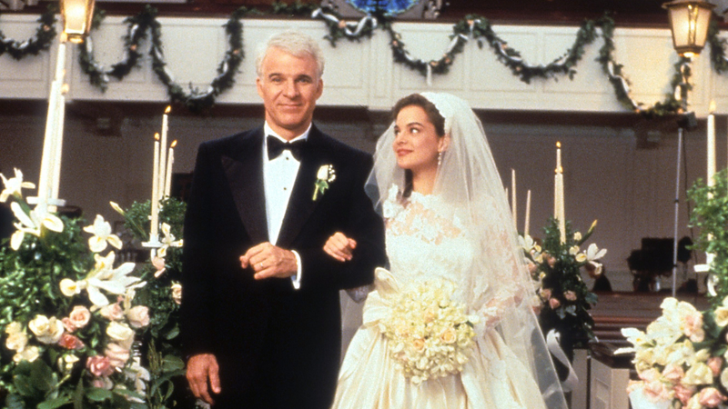 Steve Martin walking down the aisle with Kimberly Williams-Paisley in a scene from the film "Father Of The Bride" (1991).