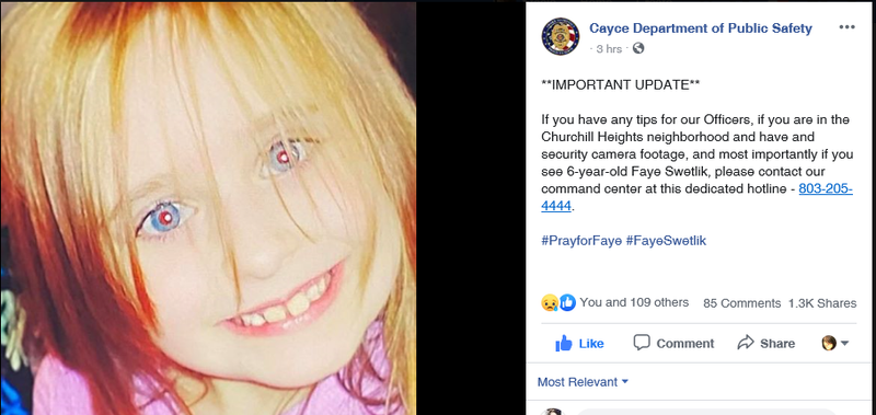 Missing 6 year old Faye Marie Swetlik