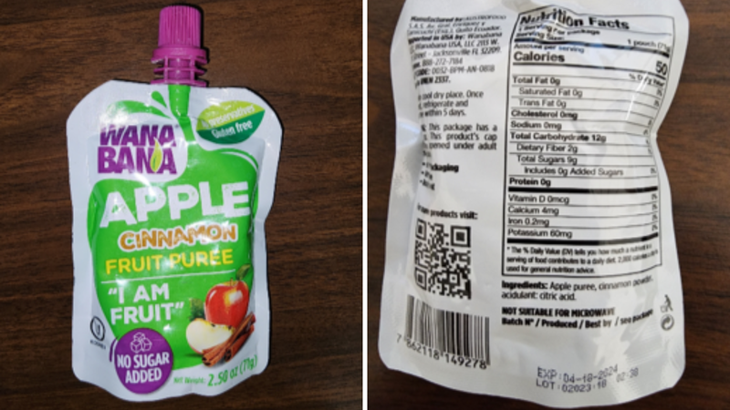 WanaBana Apple Cinnamon Fruit Puree pouches recalled