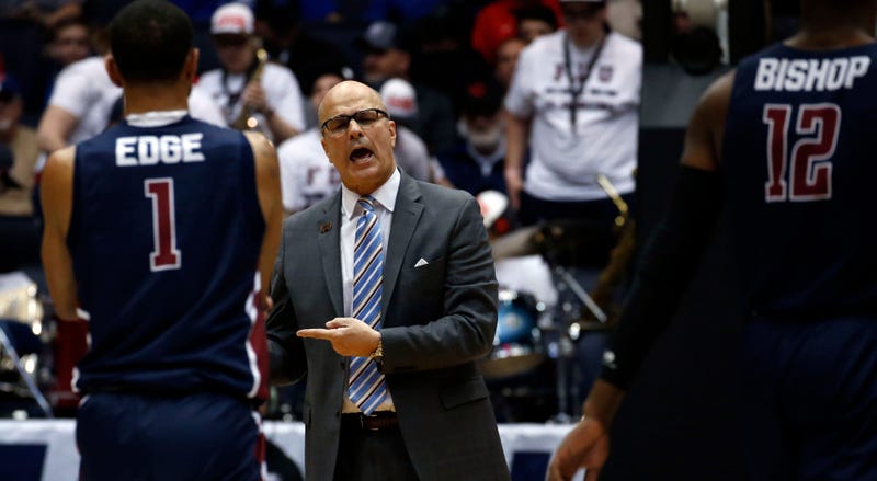 Mar 19, 2019; Fairleigh Dickinson Knights head coach Greg Herenda reacts to a play in the first half against the Prairie View A&M Panthers in the First Four of the 2019 NCAA Tournament at Dayton Arena. Mandatory Credit: Brian Spurlock-USA TODAY Sports