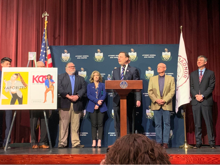 Pennsylvania AG Josh Shapiro announces the state is suing Juul at Radnor High School.
