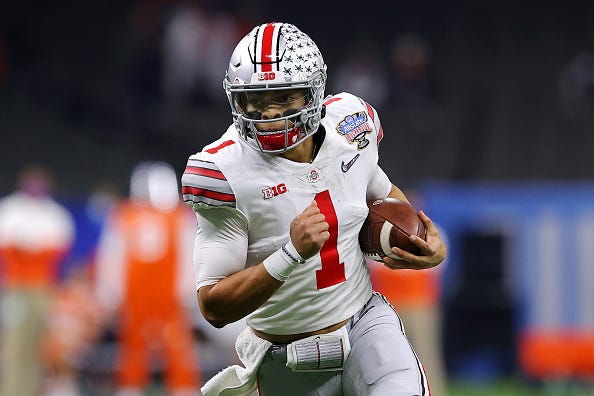 Justin Fields picks up some yards on his feet for Ohio State