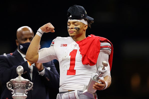 Justin Fields flexes after winning the Sugar Bowl