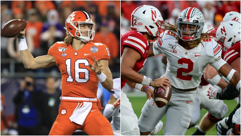 Trevor Lawrence (l.) looks to make a play while Chase Young (r.) eyes a sack. 