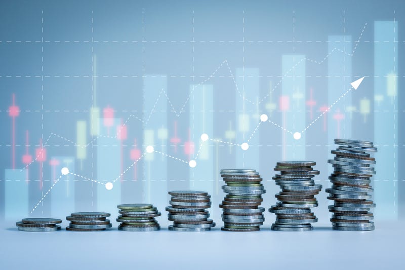 Financial and business background for stacking of money coins
