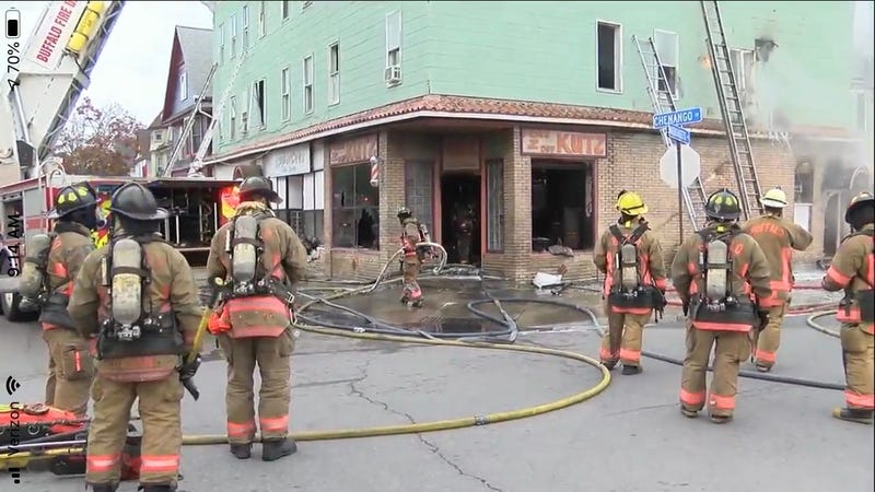 Buffalo Firefighters battle 3 alarm fire on Massachusetts Ave