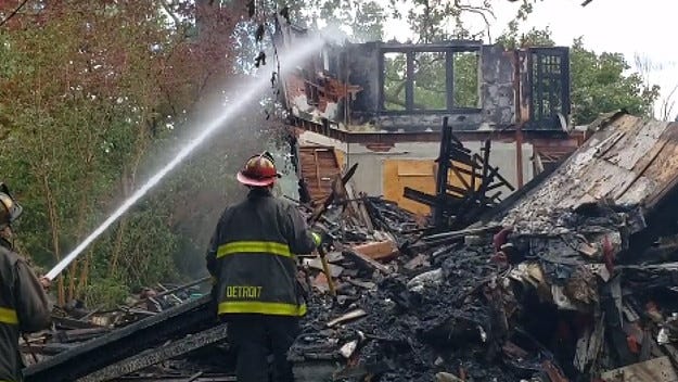 8 firefighters taken to hospital, including 1 rescued from rubble of burned Detroit home