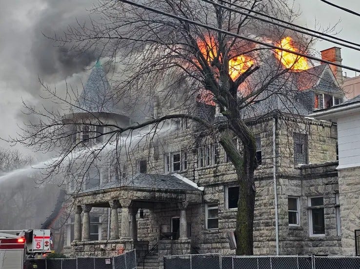 mansion on fire