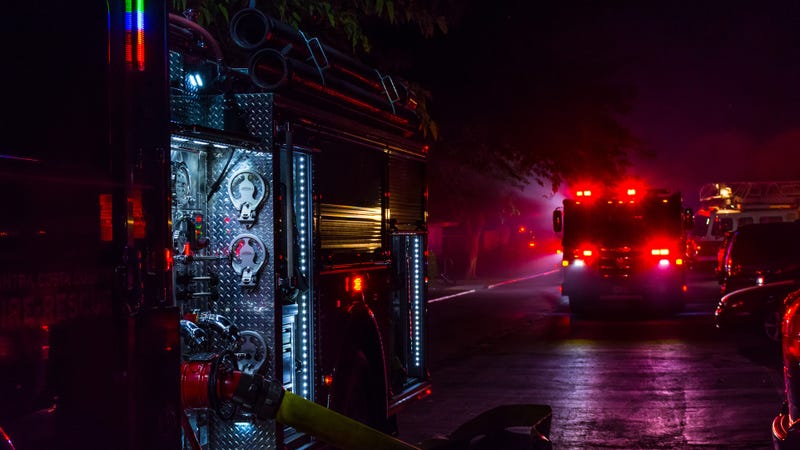 Fire engine at night - stock photo
