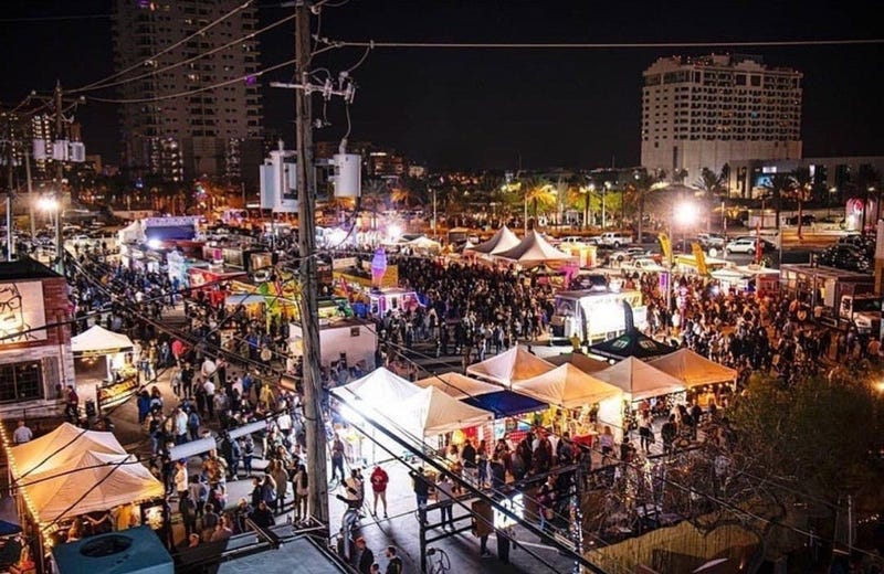Overhead view of the First Friday party in downtown Las Vegas