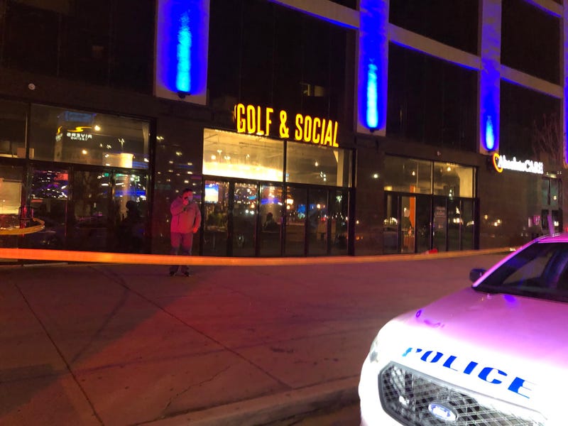 The scene outside the Golf & Social bar, after seven people were shot following what police believe was an altercation inside.