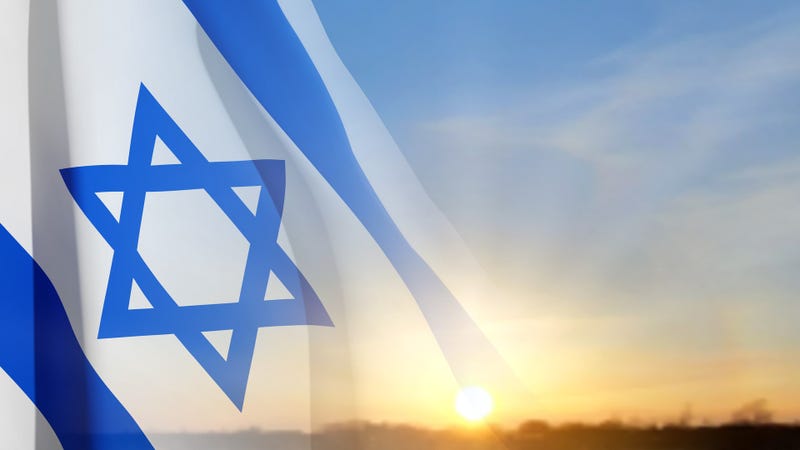 Israel flag on background of sky