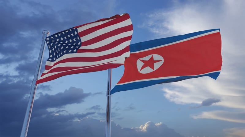 American and North Korean Flags