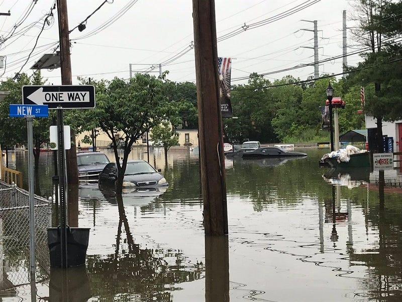 Broadway in Westville, NJ is flooded. Crews here to make sure people are safe.