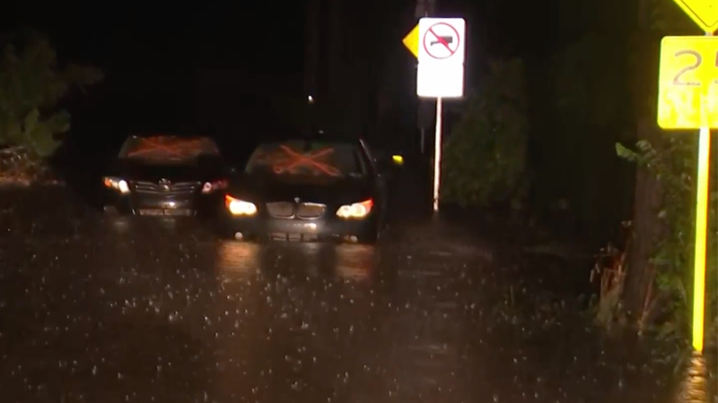 cars flooded during storm