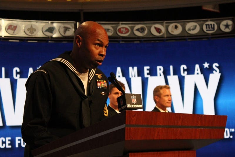 Special Operator 1st Class (SEAL) Floyd Mclendon announces the 84th overall selection in the Third Round of the 2013 NFL Draft at Radio City Music Hall.