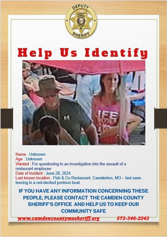 Police at the Lake of the Ozarks are investigating the story of a waitress who says a customer pushed her into the water at a lake side restaurant on Friday, June 28th.