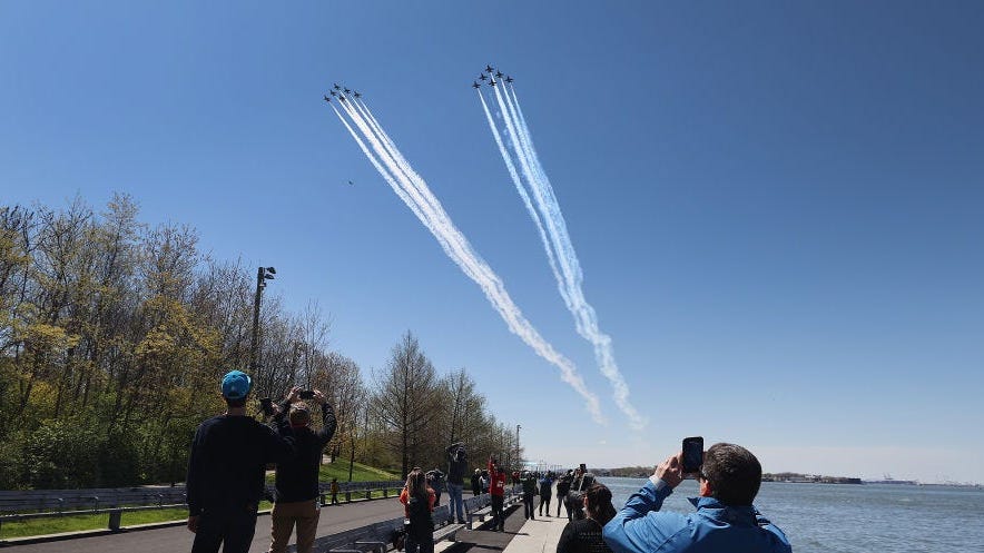 WATCH: Thunderbirds, Blue Angels fly over cities in salute to frontline heroes