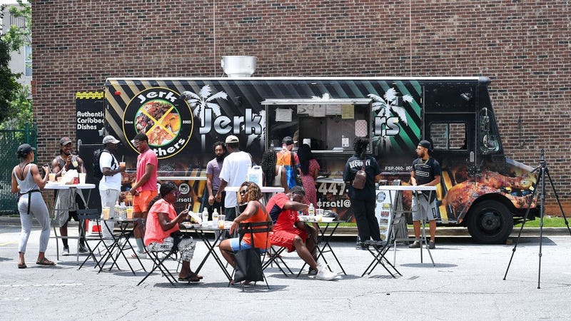 A view of Jerk Brothers food truck at the Juneteenth 'Celebration of Truth' Community Festival hosted by Black News Channel in Atlanta's Historic Castleberry Hill neighborhood on June 18, 2021 in Atlanta, Georgia.