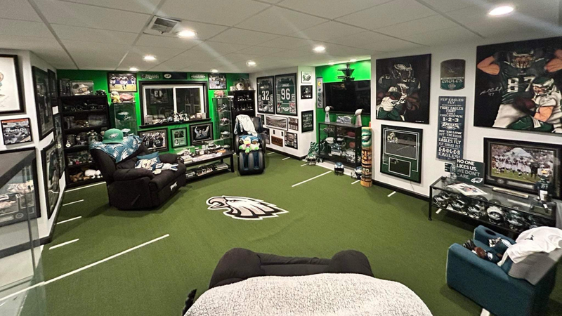 Tony Eidle's Eagles fan cave.
