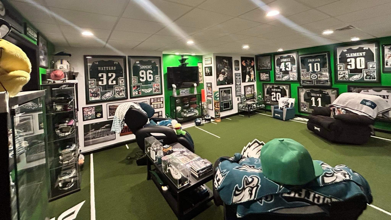 Tony Eidle's Eagles fan cave.