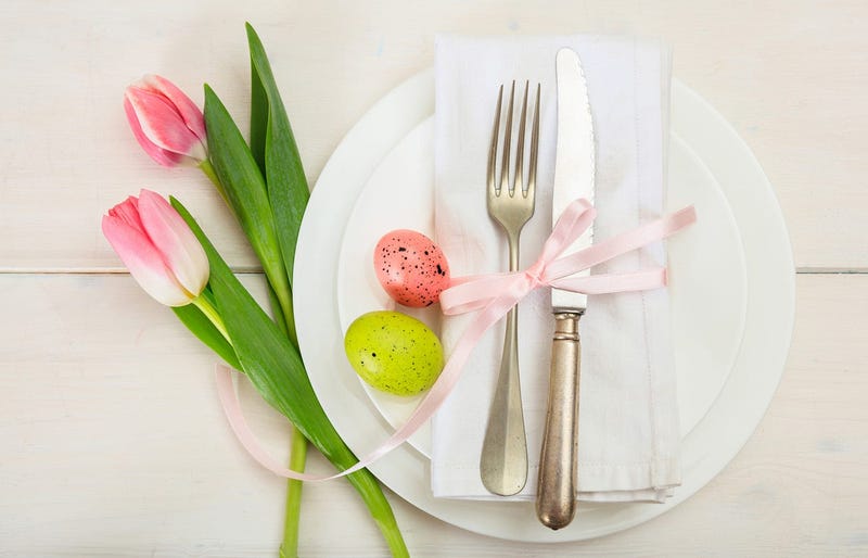 A plate awaits Easter brunch food