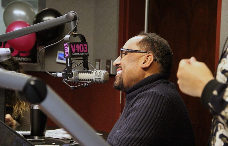 Frank Ski smiles during the first broadcast of V-103's new morning show The Morning Culture