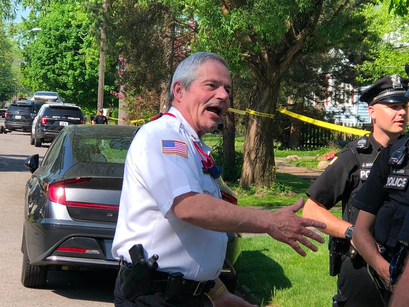 Captain Fred Foels talks to officers at the scene of a shooting on Morgan Street. May 26, 2020 (WBEN Photo/Mike Baggerman)