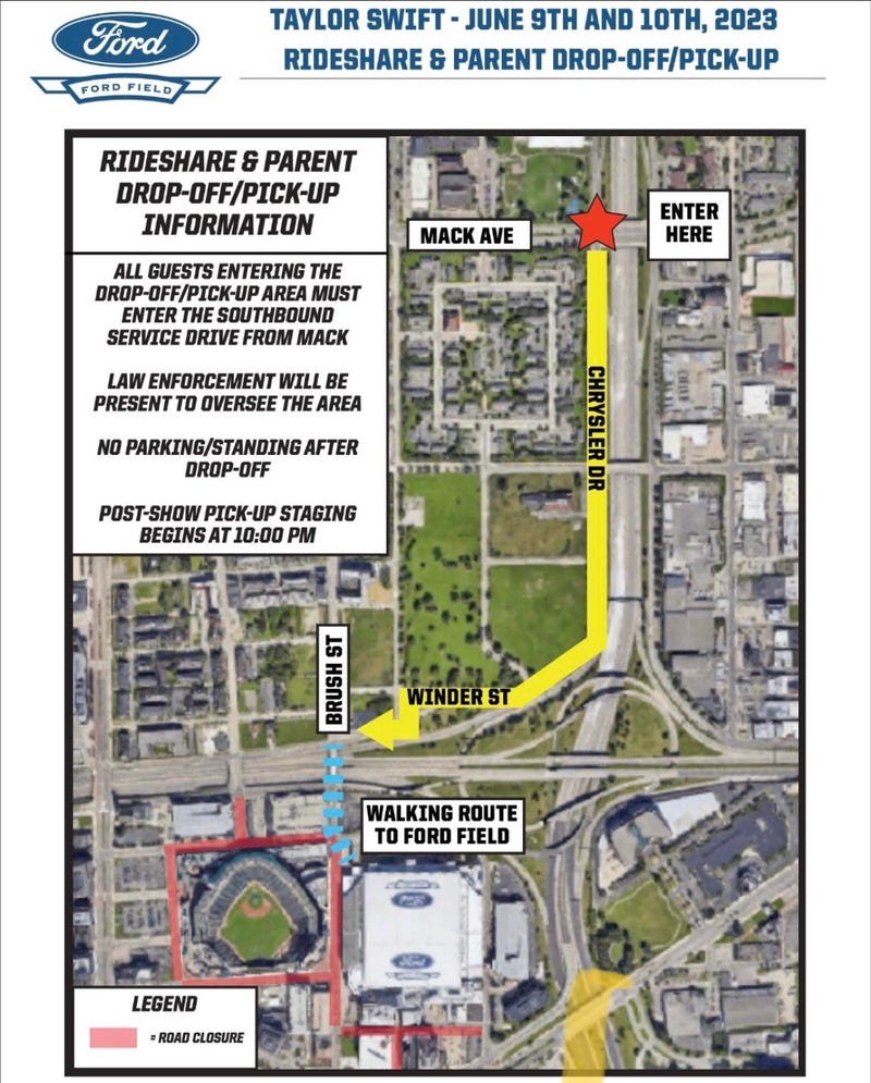 Map of Downtown Detroit outside of Ford Field