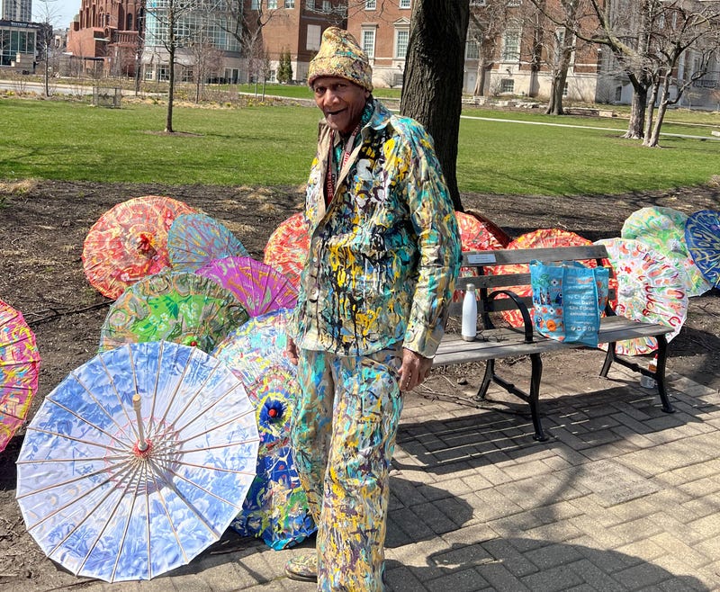 Artist George Blakemore and his colorful umbrellas