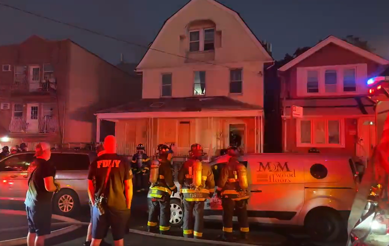 Citizen App footage from the scene of a fatal garage fire in Jamaica, Queens shows firefighters responding.