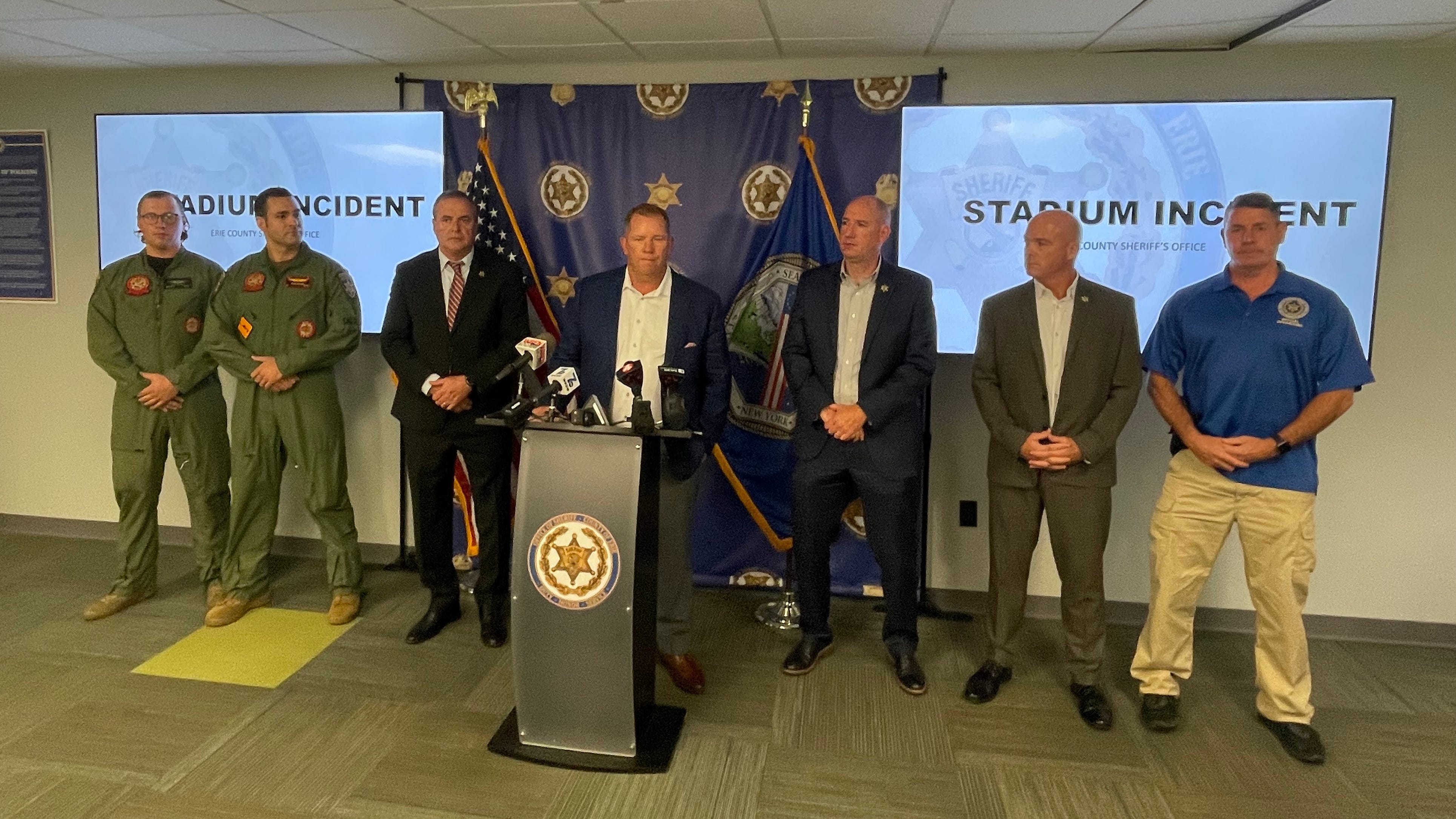 Man strips, falls into construction pit at Highmark Stadium