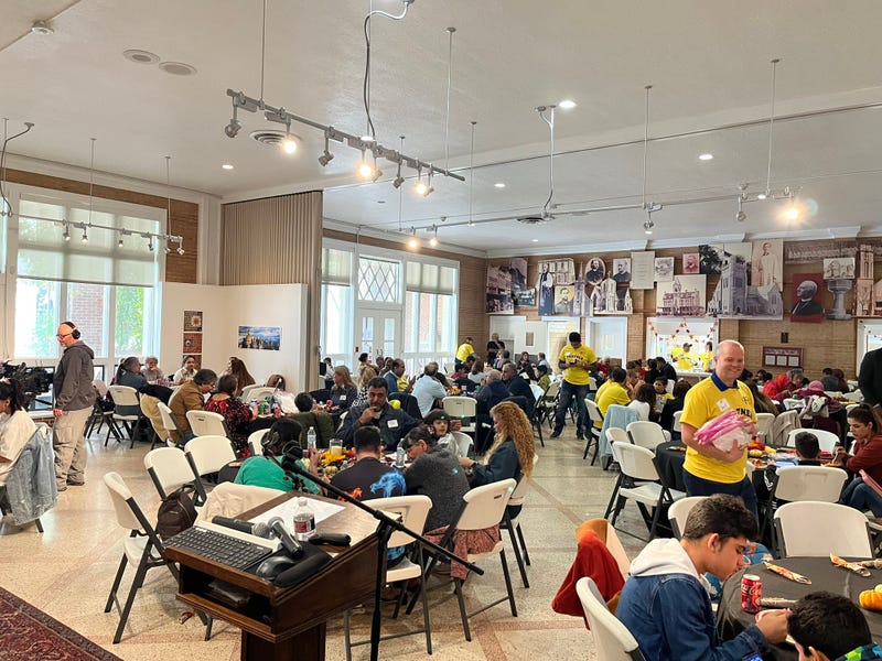 Refugees from 20 countries partake in a Thanksgiving meal at Gateway of Grace in Dallas, Texas on Thursday, Nov. 23, 2023.