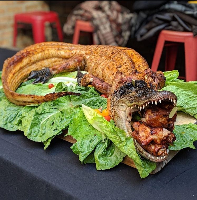 The full alligator pioneered by Chef Brian Jupiter, available at Frontier restaurant in Chicago.