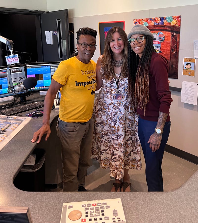 Gregg Wragg, GBUL's Director of Workforce Development & GBUL Workforce Development Specialist CeCe King in studio with Gina Crash