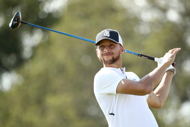 Stephen Curry of the Golden State Warriors tees off on the seventh hole during Round Two of the Ellie Mae Classic at TBC Stonebrae on August 10, 2018 in Hayward, California. 