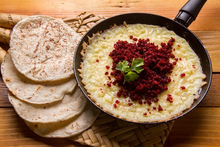 Authentic mexican melted cheese with Chorizo