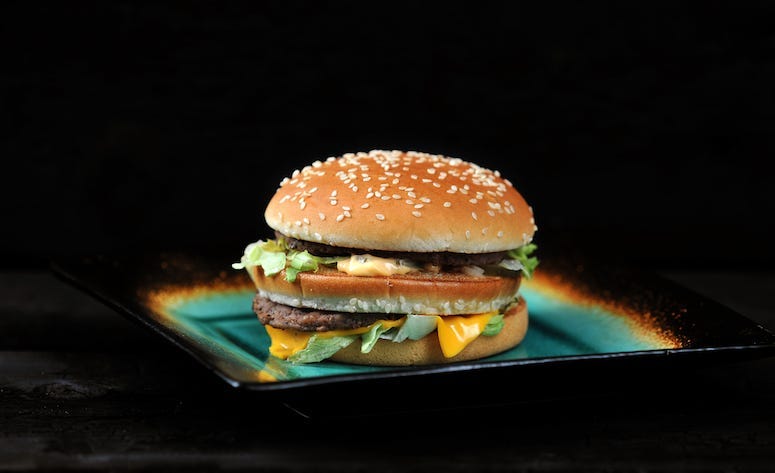 McDonald's, Big Mac, Plate, Black Background, Hamburger