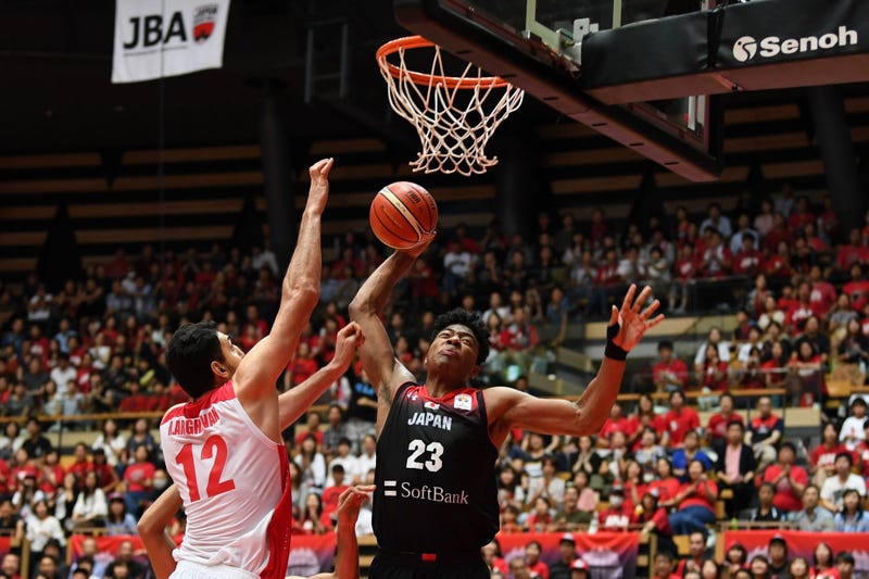 Rui Hachimura of Japan goes up for a dunk during the FIBA Men's World Cup Asian Qualifier against Iran in Tokyo on September 17, 2018