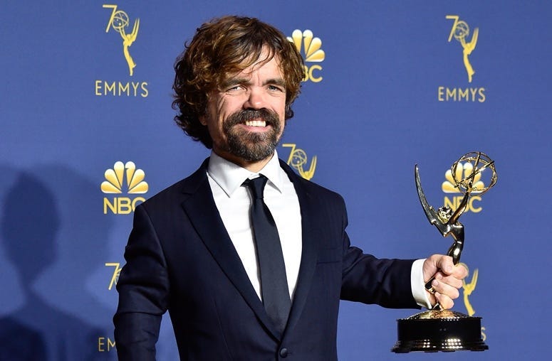  Outstanding Supporting Actor in a Drama Series Peter Dinklage poses in the press room during the 70th Emmy Awards at Microsoft Theater on September 17, 2018 in Los Angeles, California.