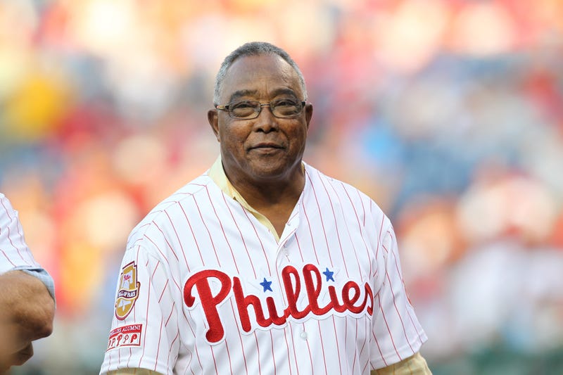 Former Philadelphia Phillies infielder Tony Taylor takes part in the Alumni Night celebration