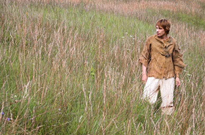 Young Man, Medieval Peasant, Walking, Field, Grass