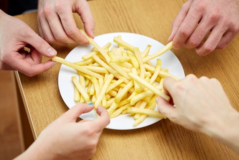 French Fries, Plate, Fries, Hands