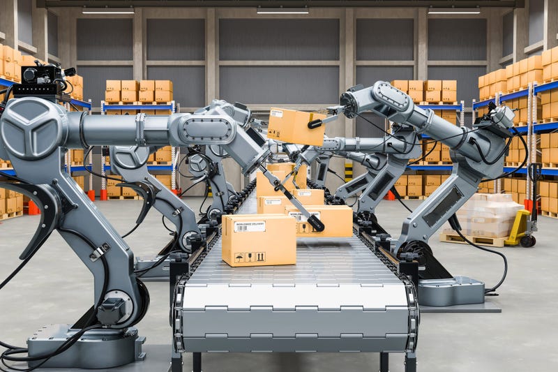 Automatic warehouse with robotic arms
