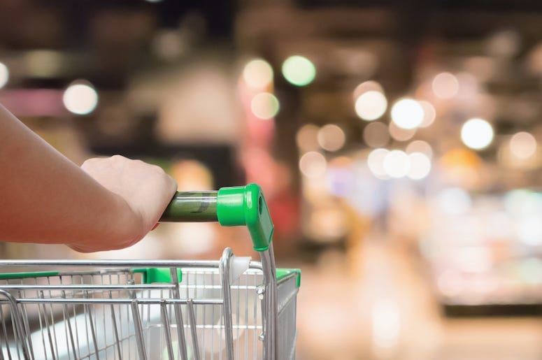 Grocery Cart, Grocery Store, Shopping Cart, Blurry Shelves