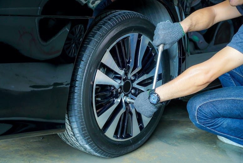 Man Changing Tire, Car, Wheel, Tire, Change Tire
