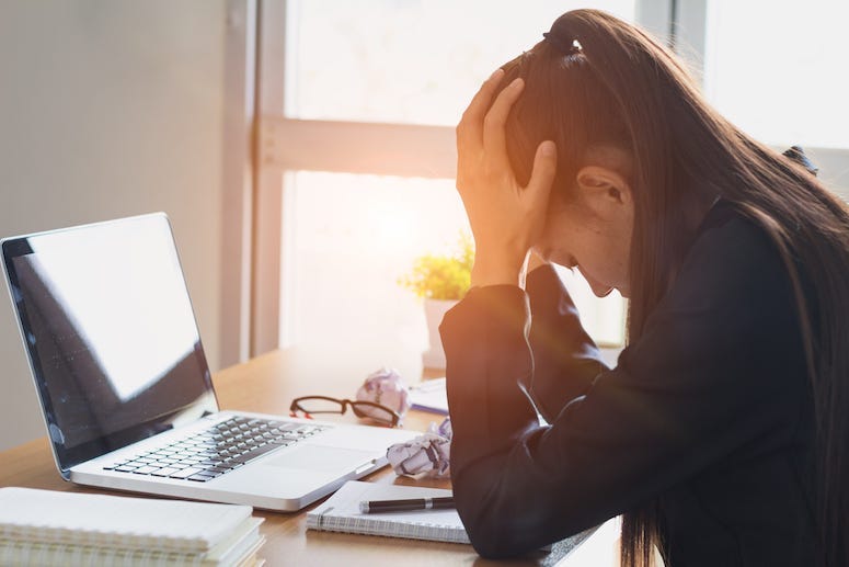 Woman, Office, Desk, Computer, Job, Stress, Sunset, Long Hours