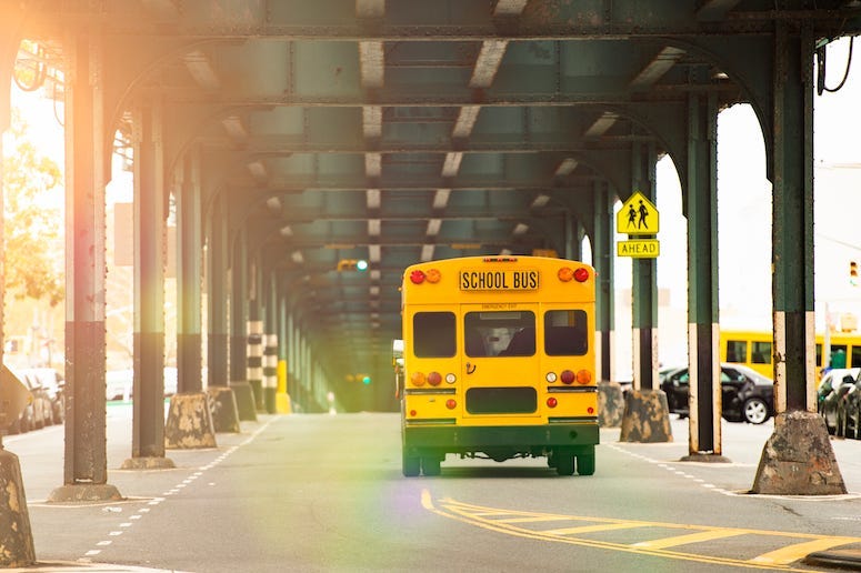 School Bus, Yellow, Railway Bridge, New York